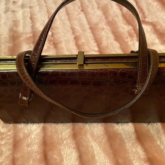 Dark Brown Alligator leather handbag - Picture 1 of 8